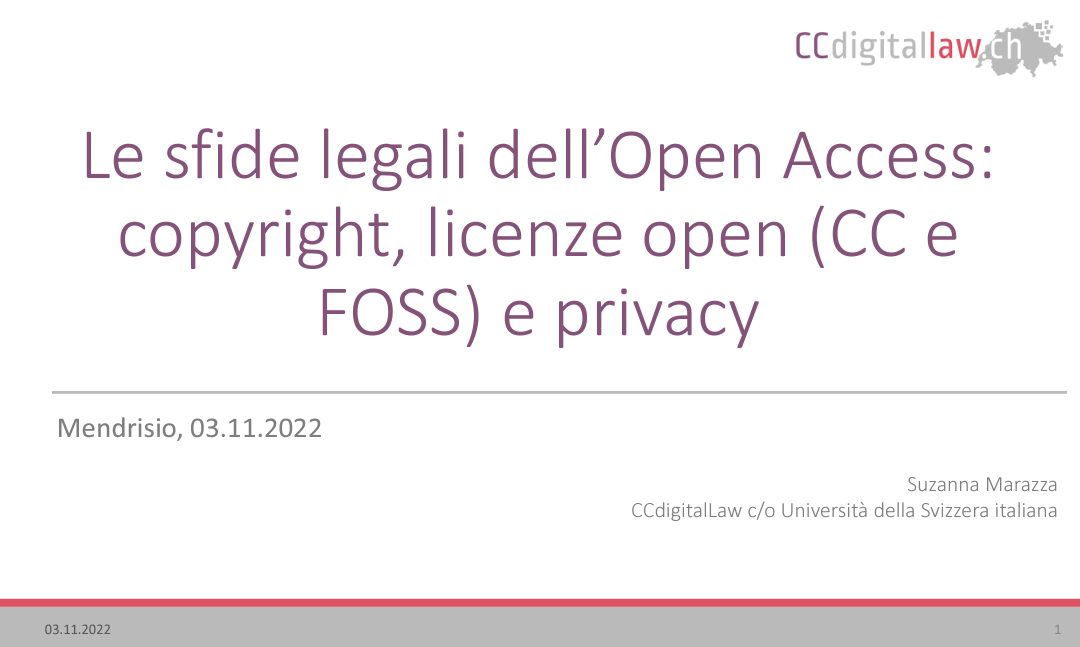Le sfide legali dell’Open Access: copyright, licenze open (CC e FOSS) e privacy