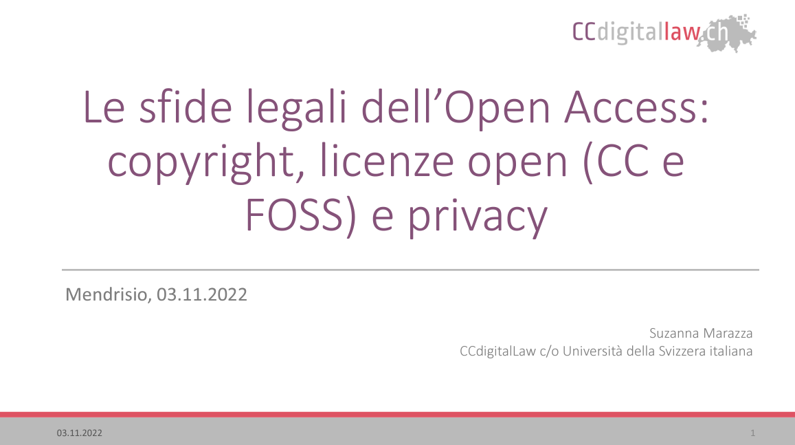 Le sfide legali dell’Open Access: copyright, licenze open (CC e FOSS) e privacy