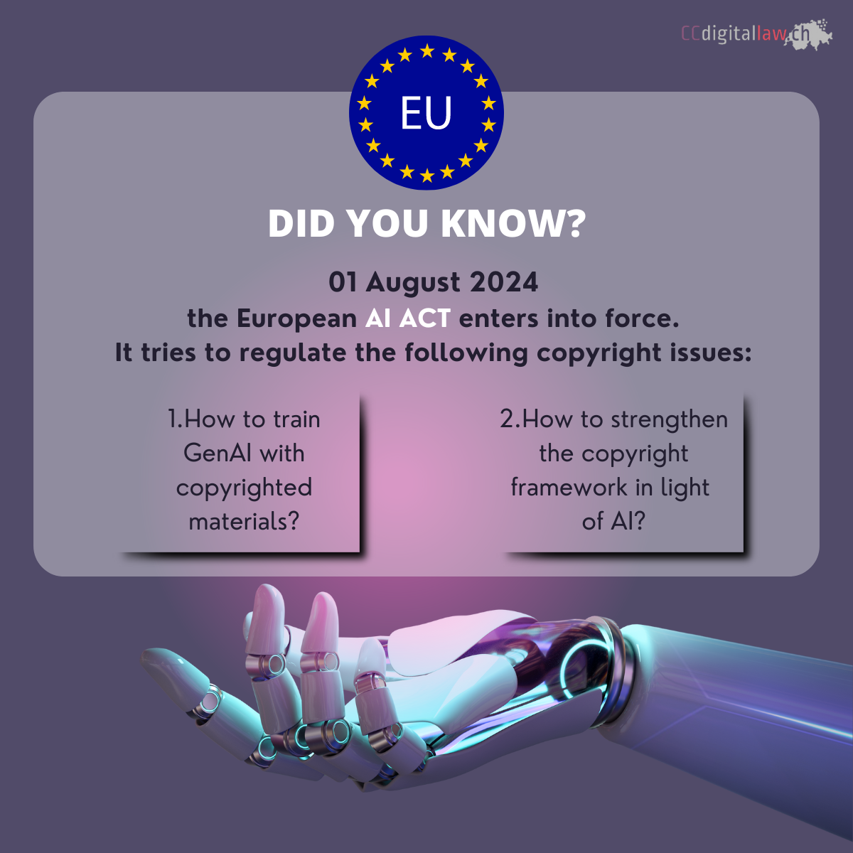 On the 1st August, 2024 the European AI Act will come into force.